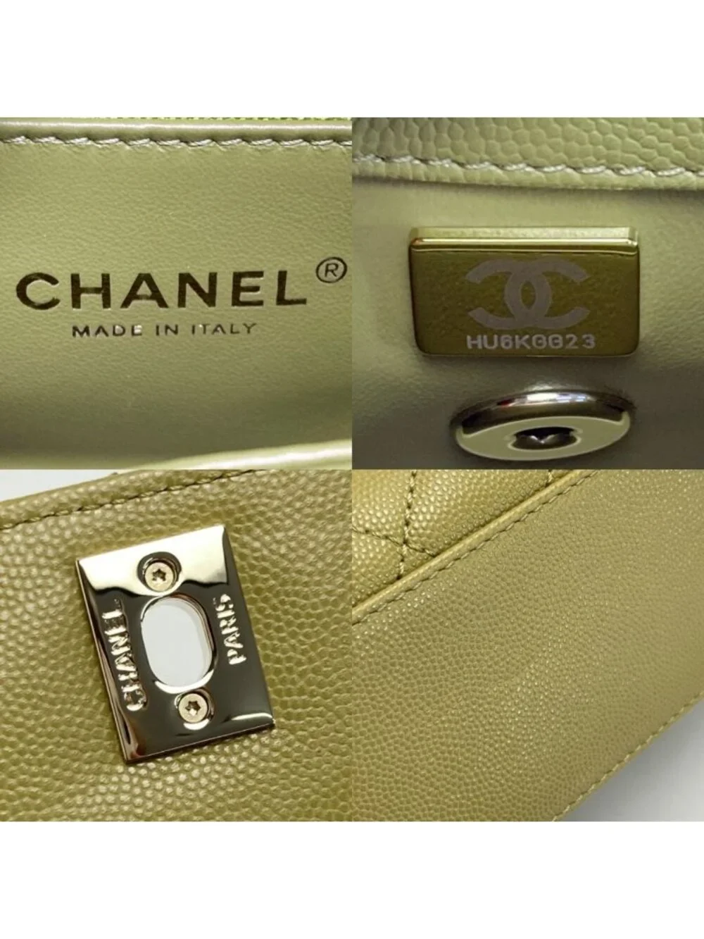 Chanel Quilted Coco Handle XS Handbag Olive Caviar Leather Chain